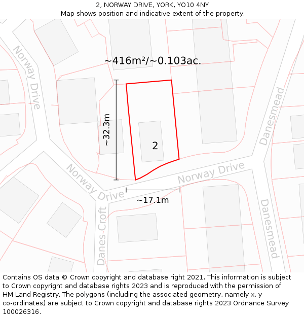 2, NORWAY DRIVE, YORK, YO10 4NY: Plot and title map