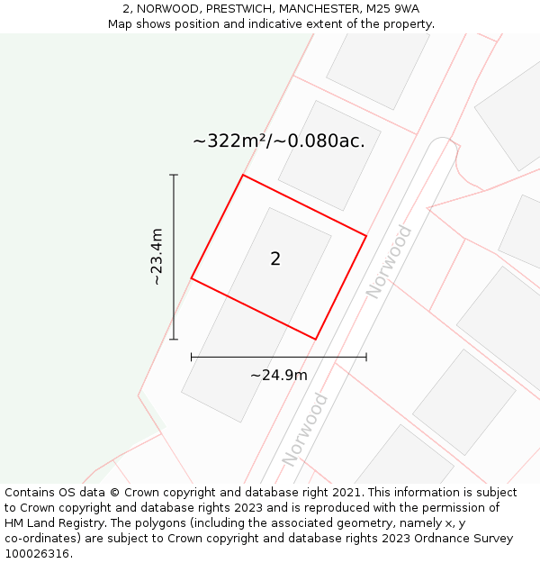 2, NORWOOD, PRESTWICH, MANCHESTER, M25 9WA: Plot and title map