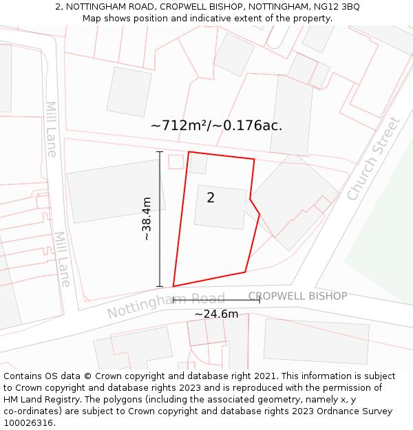 2, NOTTINGHAM ROAD, CROPWELL BISHOP, NOTTINGHAM, NG12 3BQ: Plot and title map