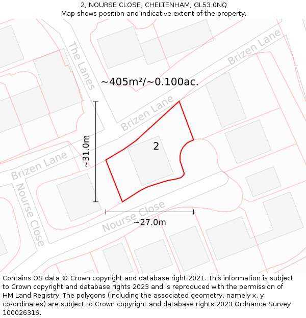 2, NOURSE CLOSE, CHELTENHAM, GL53 0NQ: Plot and title map