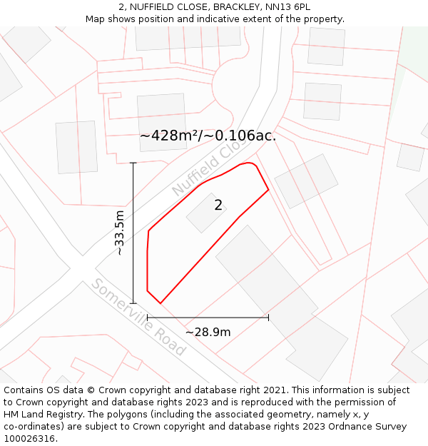 2, NUFFIELD CLOSE, BRACKLEY, NN13 6PL: Plot and title map