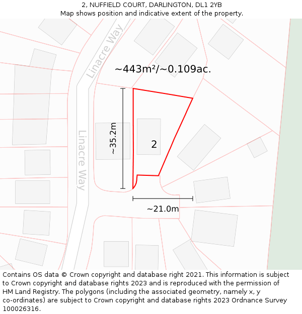 2, NUFFIELD COURT, DARLINGTON, DL1 2YB: Plot and title map