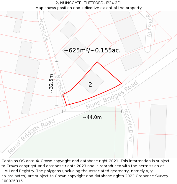 2, NUNSGATE, THETFORD, IP24 3EL: Plot and title map