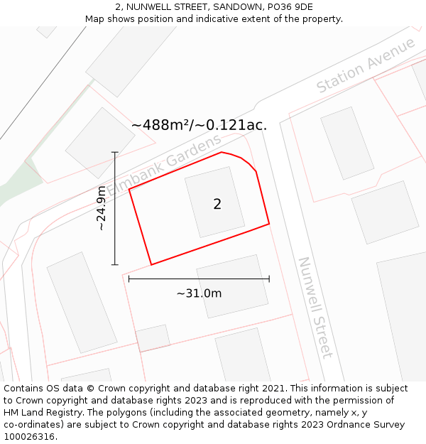 2, NUNWELL STREET, SANDOWN, PO36 9DE: Plot and title map