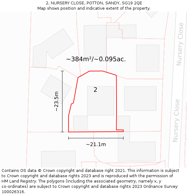 2, NURSERY CLOSE, POTTON, SANDY, SG19 2QE: Plot and title map