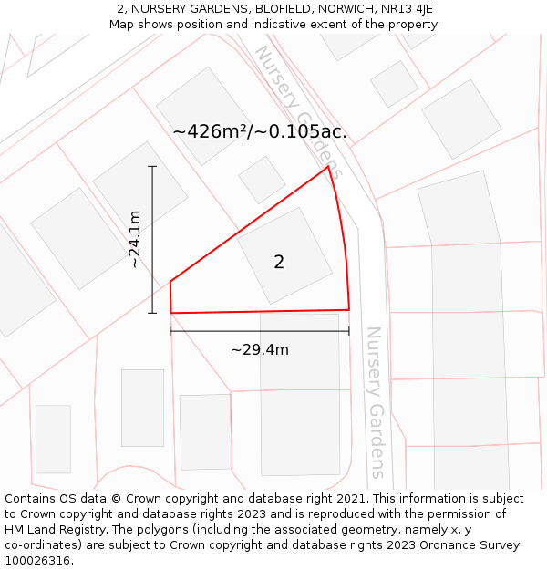 2, NURSERY GARDENS, BLOFIELD, NORWICH, NR13 4JE: Plot and title map