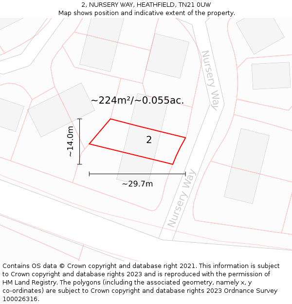 2, NURSERY WAY, HEATHFIELD, TN21 0UW: Plot and title map