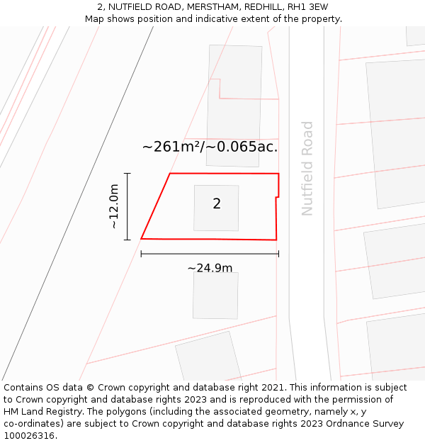 2, NUTFIELD ROAD, MERSTHAM, REDHILL, RH1 3EW: Plot and title map