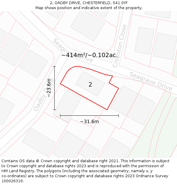 2, OADBY DRIVE, CHESTERFIELD, S41 0YF: Plot and title map