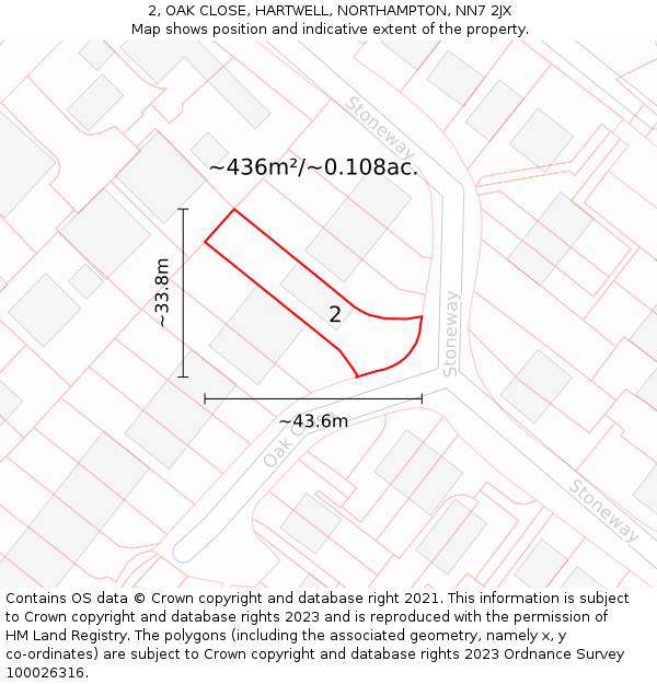 2, OAK CLOSE, HARTWELL, NORTHAMPTON, NN7 2JX: Plot and title map