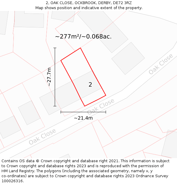 2, OAK CLOSE, OCKBROOK, DERBY, DE72 3RZ: Plot and title map