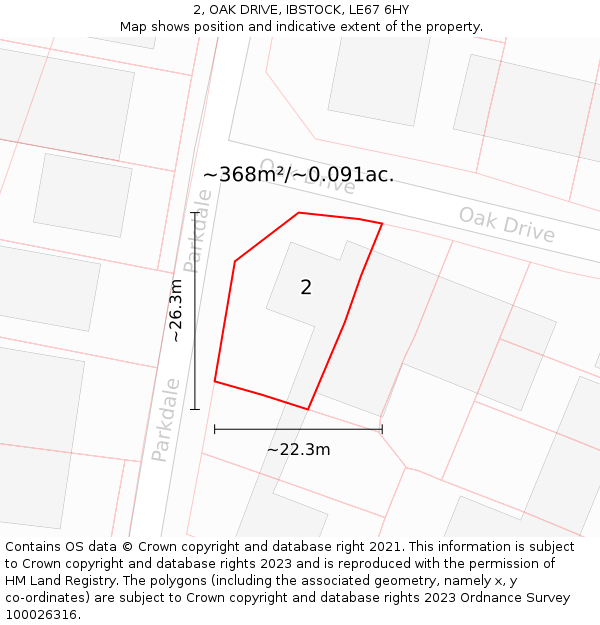 2, OAK DRIVE, IBSTOCK, LE67 6HY: Plot and title map