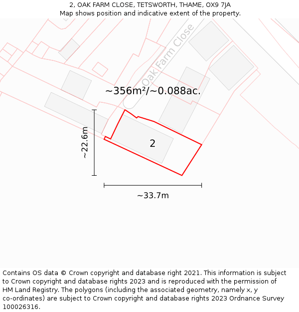 2, OAK FARM CLOSE, TETSWORTH, THAME, OX9 7JA: Plot and title map