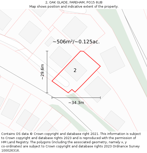 2, OAK GLADE, FAREHAM, PO15 6UB: Plot and title map