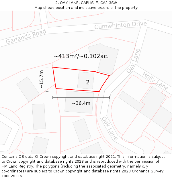 2, OAK LANE, CARLISLE, CA1 3SW: Plot and title map