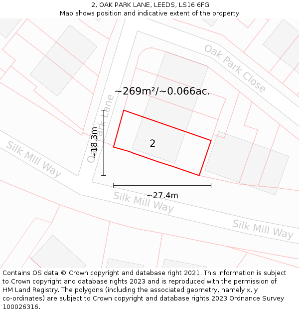 2, OAK PARK LANE, LEEDS, LS16 6FG: Plot and title map