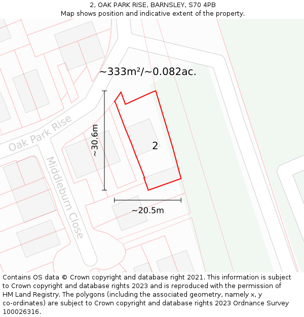 2, OAK PARK RISE, BARNSLEY, S70 4PB: Plot and title map