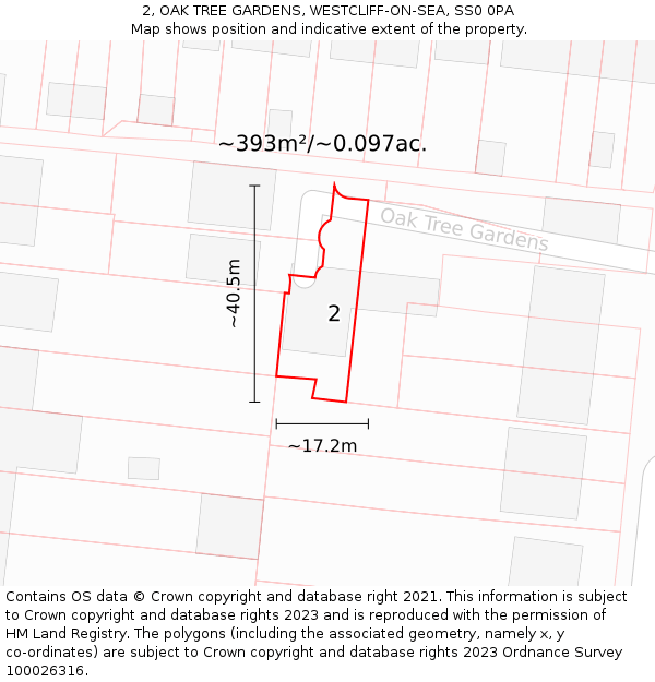 2, OAK TREE GARDENS, WESTCLIFF-ON-SEA, SS0 0PA: Plot and title map