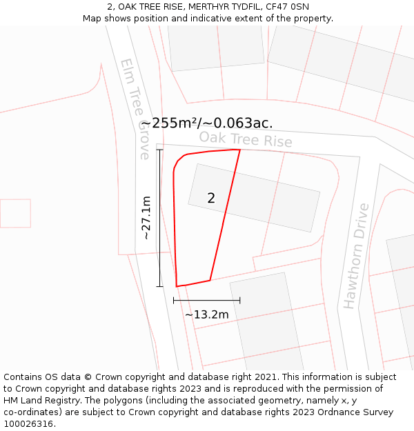 2, OAK TREE RISE, MERTHYR TYDFIL, CF47 0SN: Plot and title map