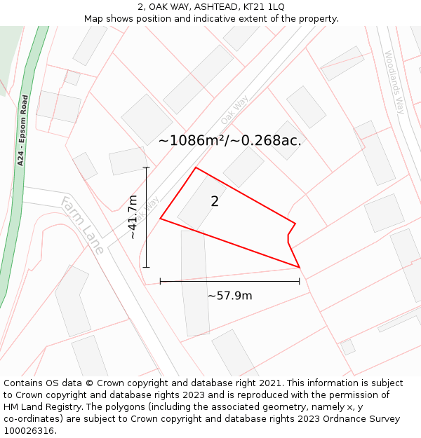 2, OAK WAY, ASHTEAD, KT21 1LQ: Plot and title map