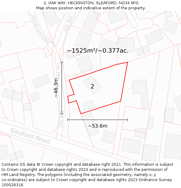 2, OAK WAY, HECKINGTON, SLEAFORD, NG34 9FG: Plot and title map