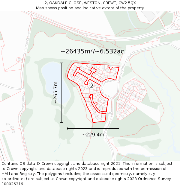 2, OAKDALE CLOSE, WESTON, CREWE, CW2 5QX: Plot and title map