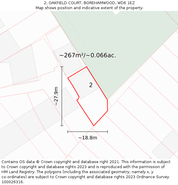 2, OAKFIELD COURT, BOREHAMWOOD, WD6 1EZ: Plot and title map