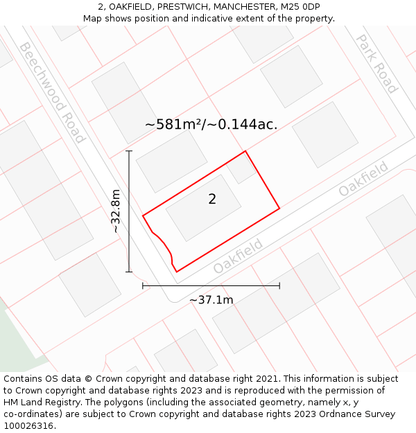 2, OAKFIELD, PRESTWICH, MANCHESTER, M25 0DP: Plot and title map
