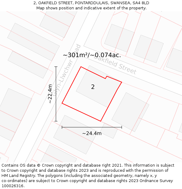 2, OAKFIELD STREET, PONTARDDULAIS, SWANSEA, SA4 8LD: Plot and title map