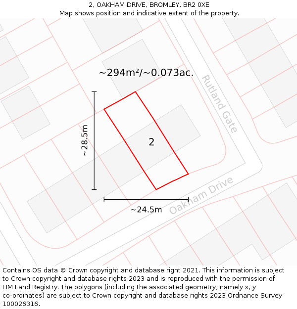 2, OAKHAM DRIVE, BROMLEY, BR2 0XE: Plot and title map