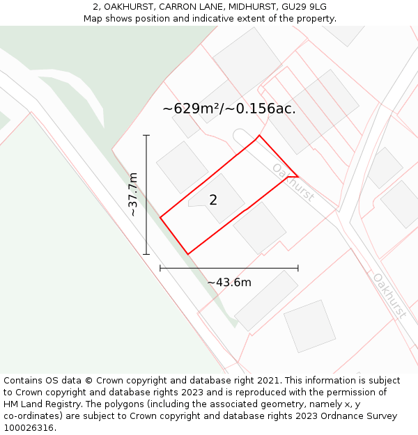 2, OAKHURST, CARRON LANE, MIDHURST, GU29 9LG: Plot and title map