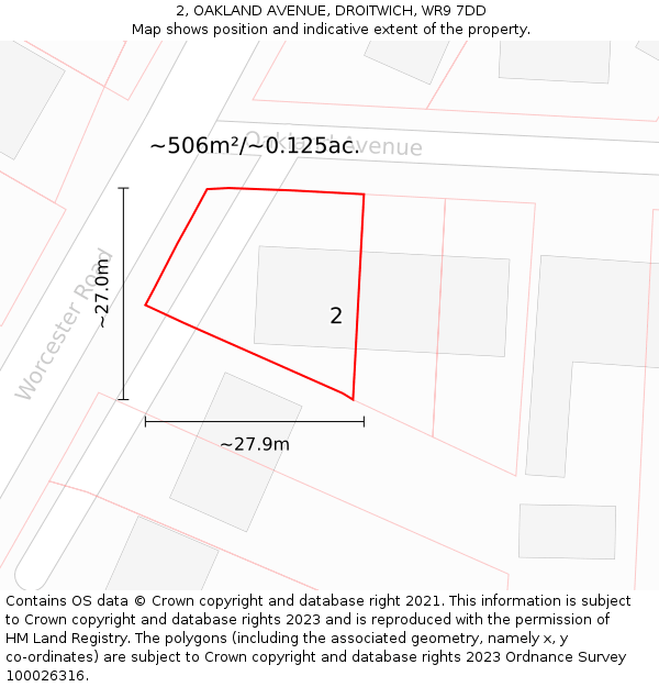 2, OAKLAND AVENUE, DROITWICH, WR9 7DD: Plot and title map