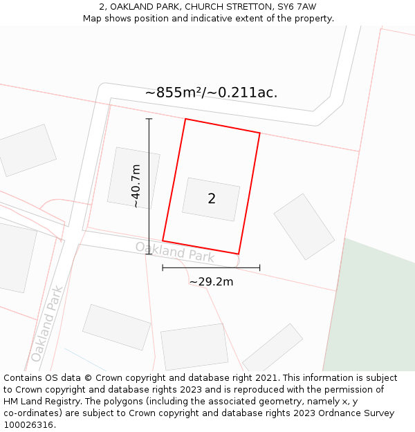 2, OAKLAND PARK, CHURCH STRETTON, SY6 7AW: Plot and title map