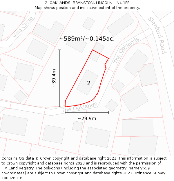 2, OAKLANDS, BRANSTON, LINCOLN, LN4 1FE: Plot and title map