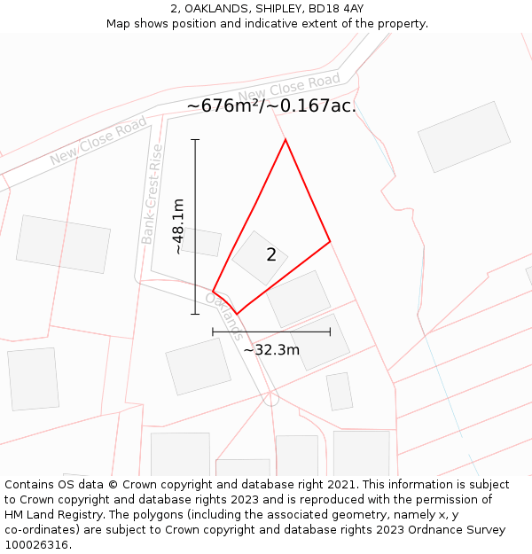 2, OAKLANDS, SHIPLEY, BD18 4AY: Plot and title map