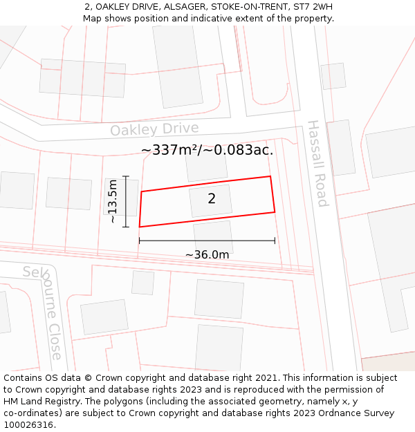 2, OAKLEY DRIVE, ALSAGER, STOKE-ON-TRENT, ST7 2WH: Plot and title map