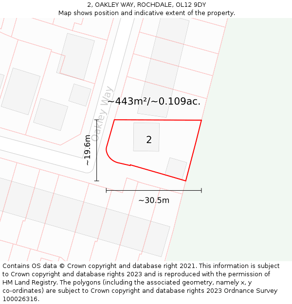 2, OAKLEY WAY, ROCHDALE, OL12 9DY: Plot and title map