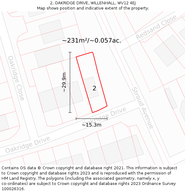 2, OAKRIDGE DRIVE, WILLENHALL, WV12 4EJ: Plot and title map