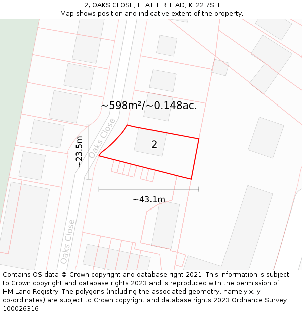 2, OAKS CLOSE, LEATHERHEAD, KT22 7SH: Plot and title map