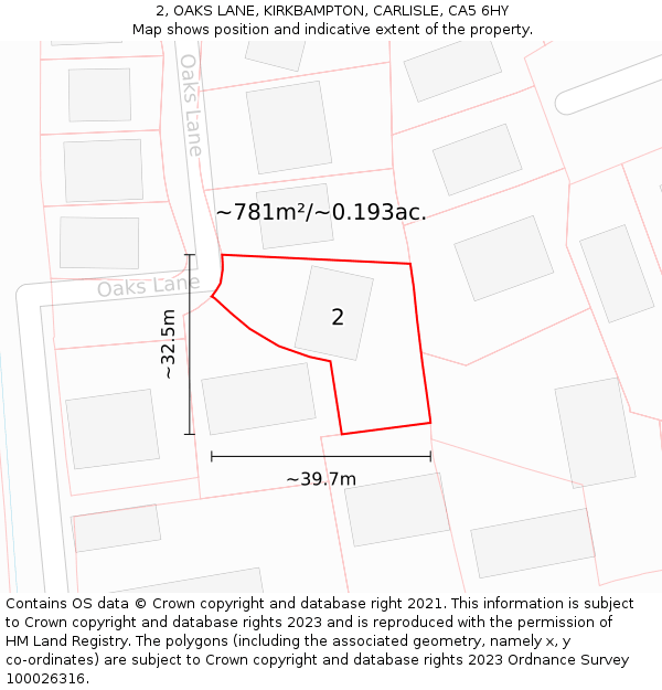 2, OAKS LANE, KIRKBAMPTON, CARLISLE, CA5 6HY: Plot and title map