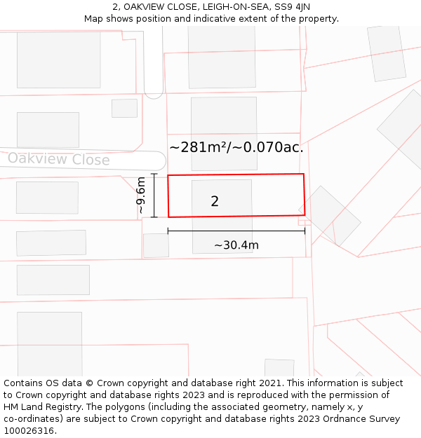 2, OAKVIEW CLOSE, LEIGH-ON-SEA, SS9 4JN: Plot and title map