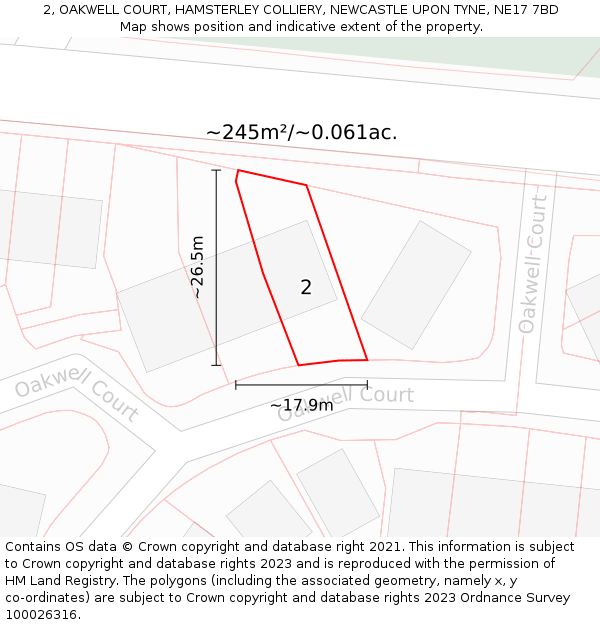 2, OAKWELL COURT, HAMSTERLEY COLLIERY, NEWCASTLE UPON TYNE, NE17 7BD: Plot and title map