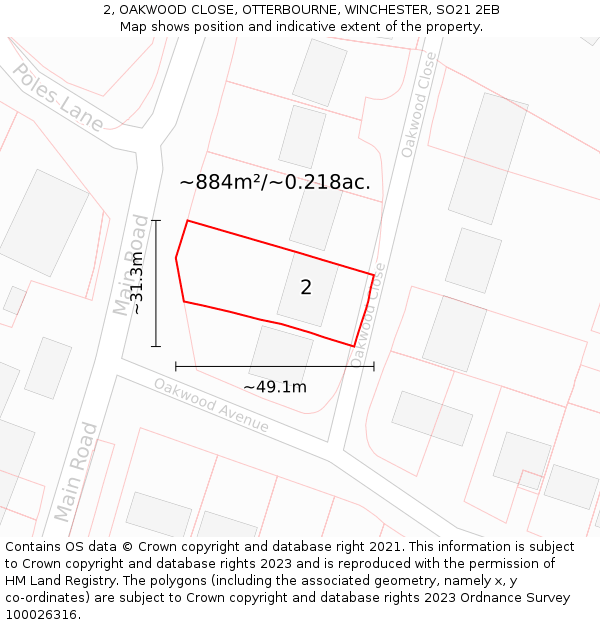 2, OAKWOOD CLOSE, OTTERBOURNE, WINCHESTER, SO21 2EB: Plot and title map