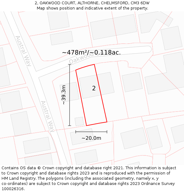 2, OAKWOOD COURT, ALTHORNE, CHELMSFORD, CM3 6DW: Plot and title map