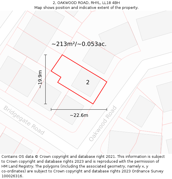 2, OAKWOOD ROAD, RHYL, LL18 4BH: Plot and title map