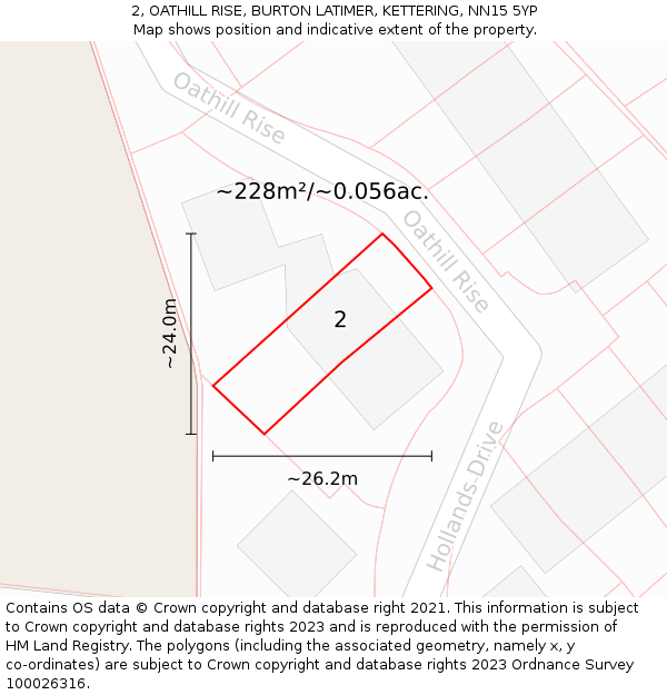 2, OATHILL RISE, BURTON LATIMER, KETTERING, NN15 5YP: Plot and title map