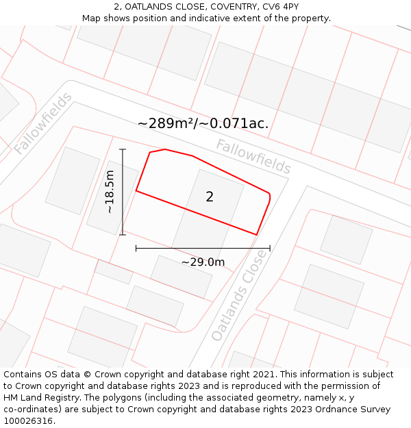 2, OATLANDS CLOSE, COVENTRY, CV6 4PY: Plot and title map