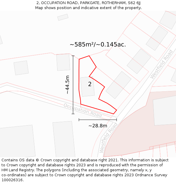 2, OCCUPATION ROAD, PARKGATE, ROTHERHAM, S62 6JJ: Plot and title map