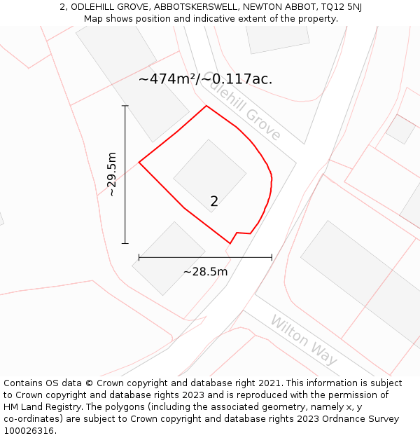 2, ODLEHILL GROVE, ABBOTSKERSWELL, NEWTON ABBOT, TQ12 5NJ: Plot and title map