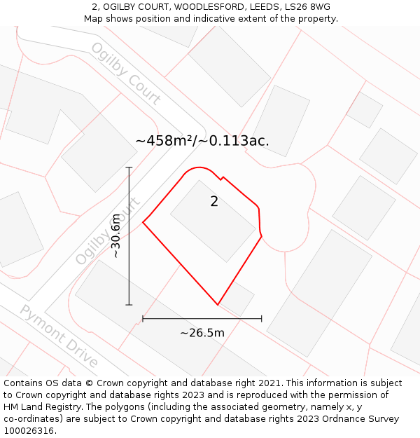 2, OGILBY COURT, WOODLESFORD, LEEDS, LS26 8WG: Plot and title map